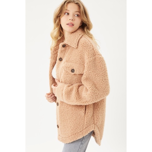 SOLD OUT Camel Oversized Teddy Button Up Jacket - Picture 2 of 3
